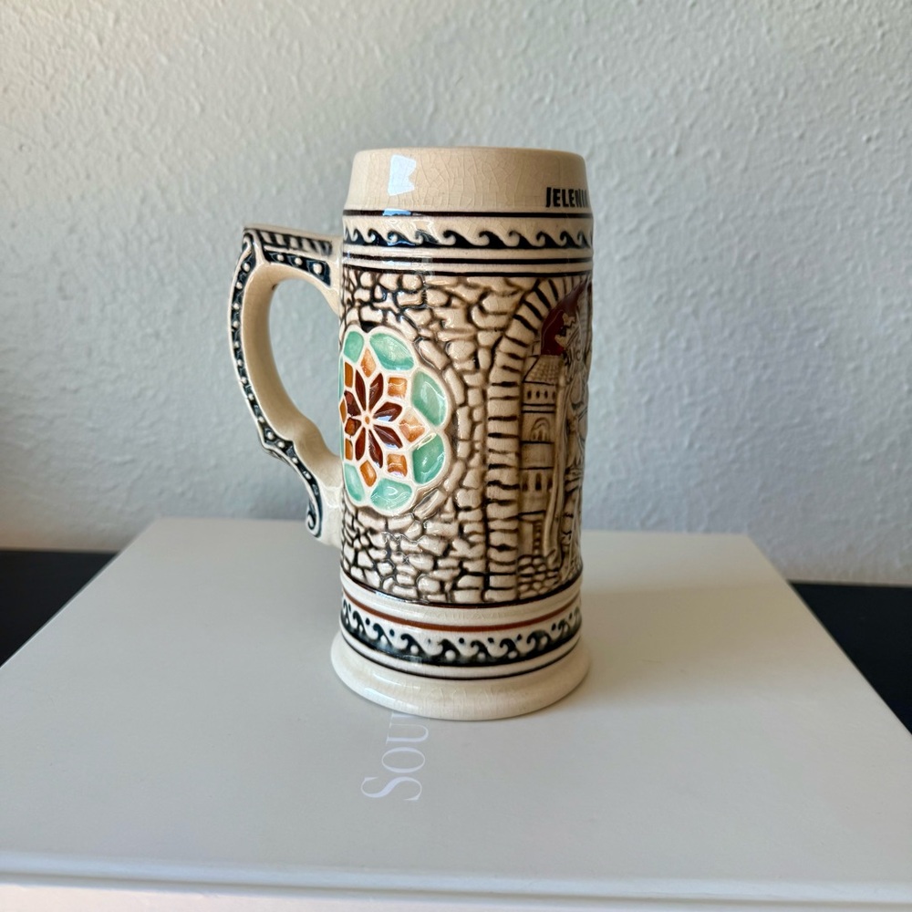Vintage Decor Ceramic Beer Stein “Jelenia Góra” with Multicolor Design